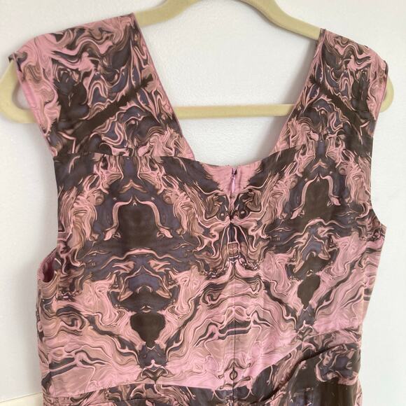 Peruvian Connection Womens 12 Pink Silk Babydoll Print Midi Dress Fairy Y2K Boho - Picture 8 of 9